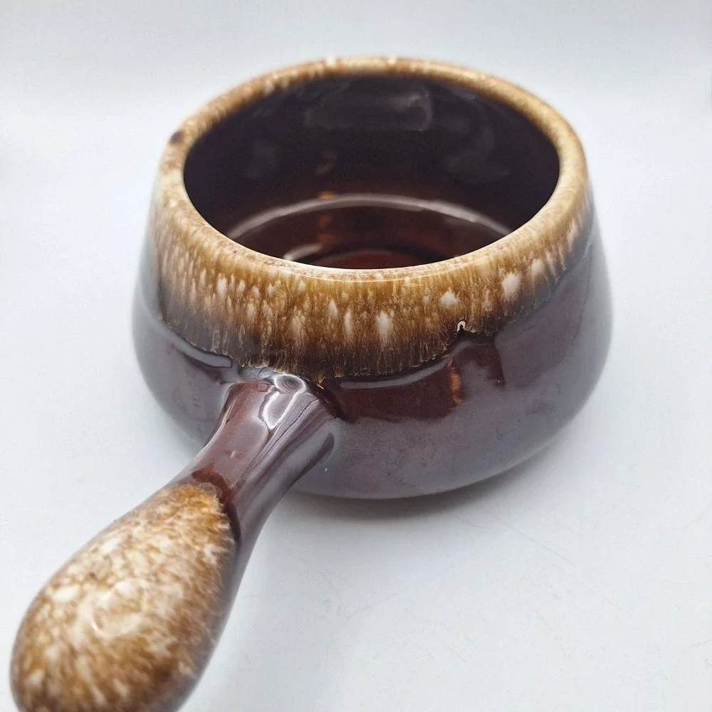 McCoy Pottery Onion Soup Bowl Brown Drip Glaze Handle‎ USA Vintage